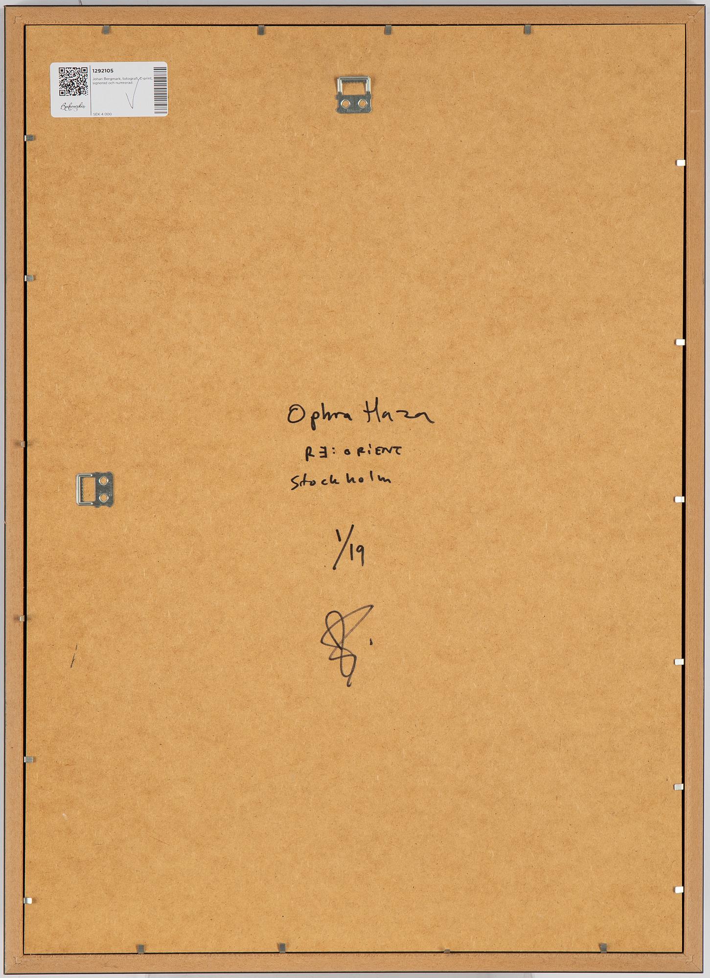 Johan Bergmark, c-print, signed and numbered 1/19 verso.