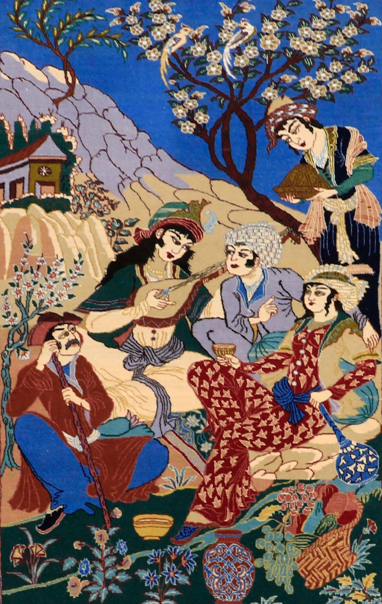 A RUG, Old, Figural Isfahan, part silk, 160 x 110 cm.