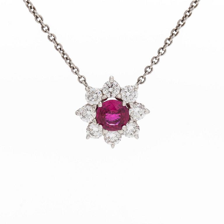 Harry Winston, halsband, "Sunflower", petite, platina, rubin och diamanter.