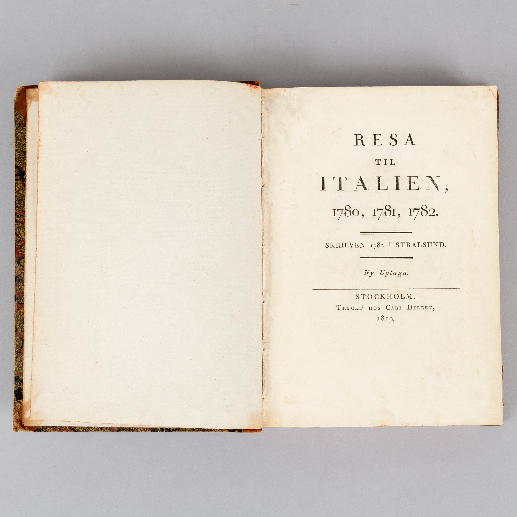 ”Resa til Italien”, med 38 handkolorerade planscher.