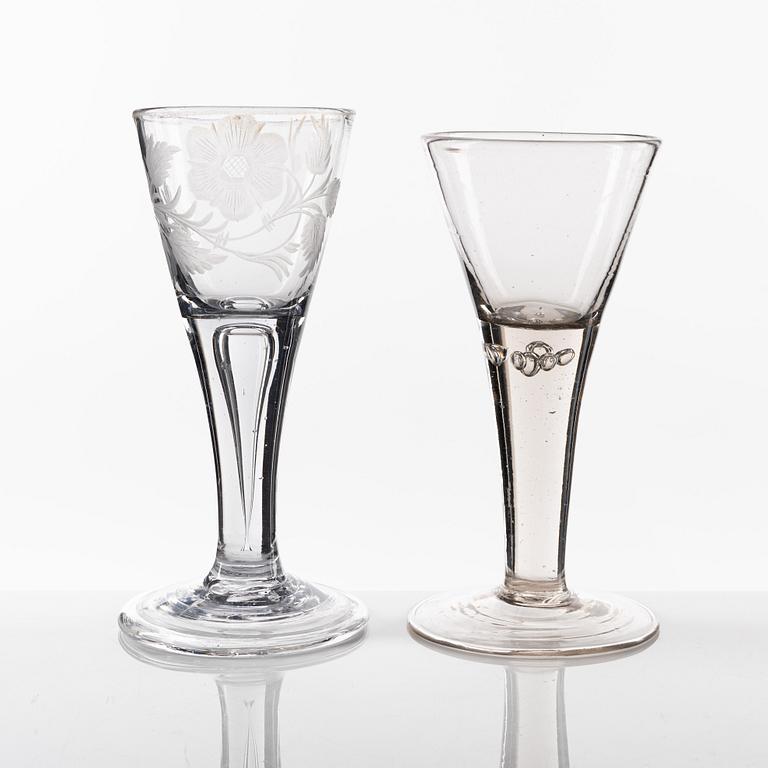 A set of two Swedish wine glasses, 18th Cenutyr.