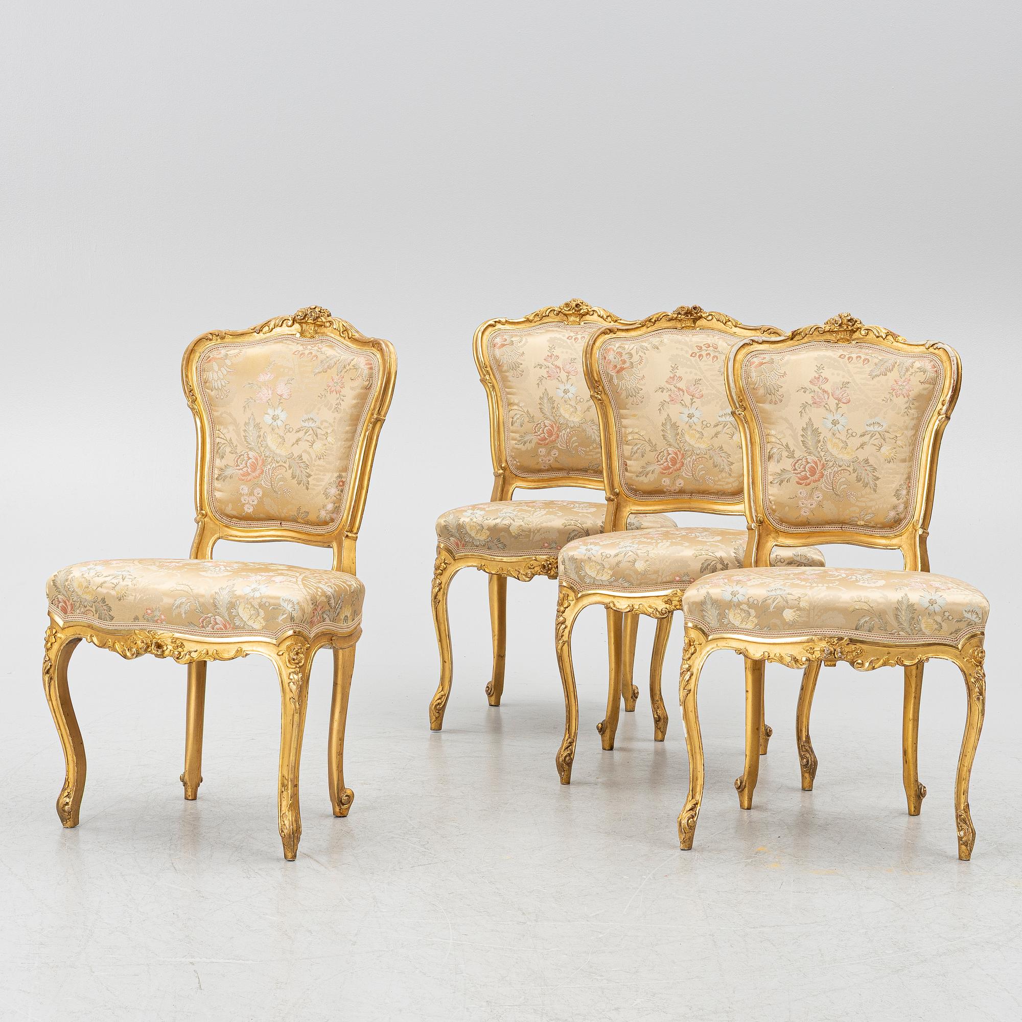 Stolar, 4 st,Louis XV-stil, omkring år 1900.