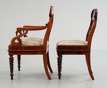 A set of Russian/Baltic late Empire 19th century four armchairs and six chairs.