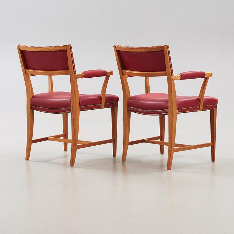 Josef Frank, a pair of mahogany and red leather dining chairs, Svenskt Tenn,