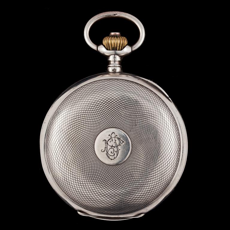 A silver chronograph pocket watch, Omega, c. 1900.