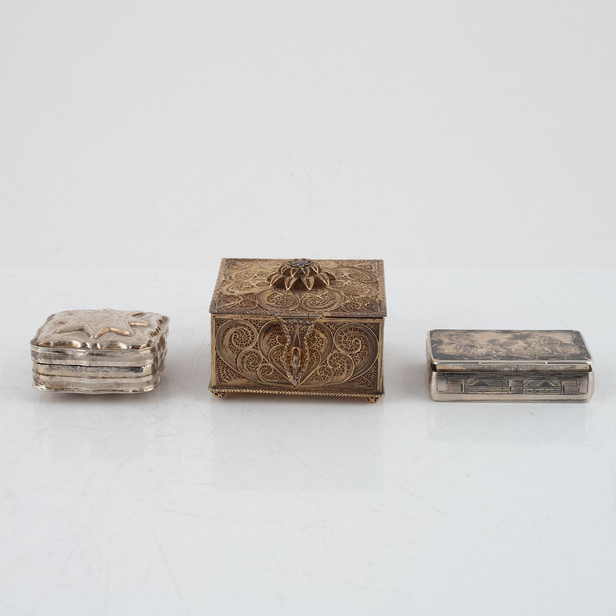 Three Silver Boxes, including Holland circa 1900.