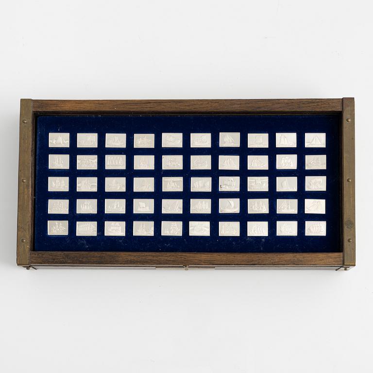 Miniatyrer, 50 st, sterling silver, "Historiens Stora Segelfartyg", Franklin Mint, 1970-tal.