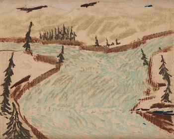 644. Carl Fredrik Hill, Alpine landscape with river.