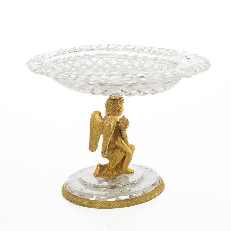 A Fernch Empire cut glass and gilt bronze tazza, first part 19th century.