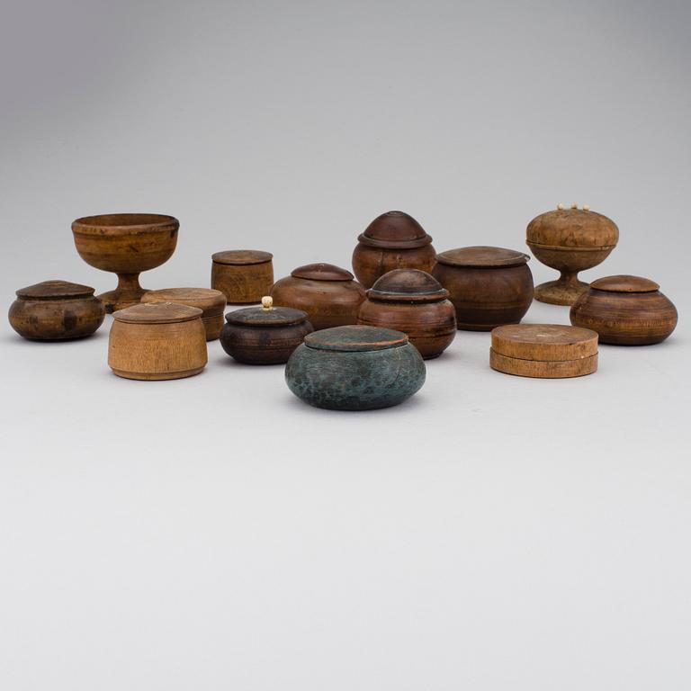 FOURTEN WOODEN BOXES, 18th/19th century.