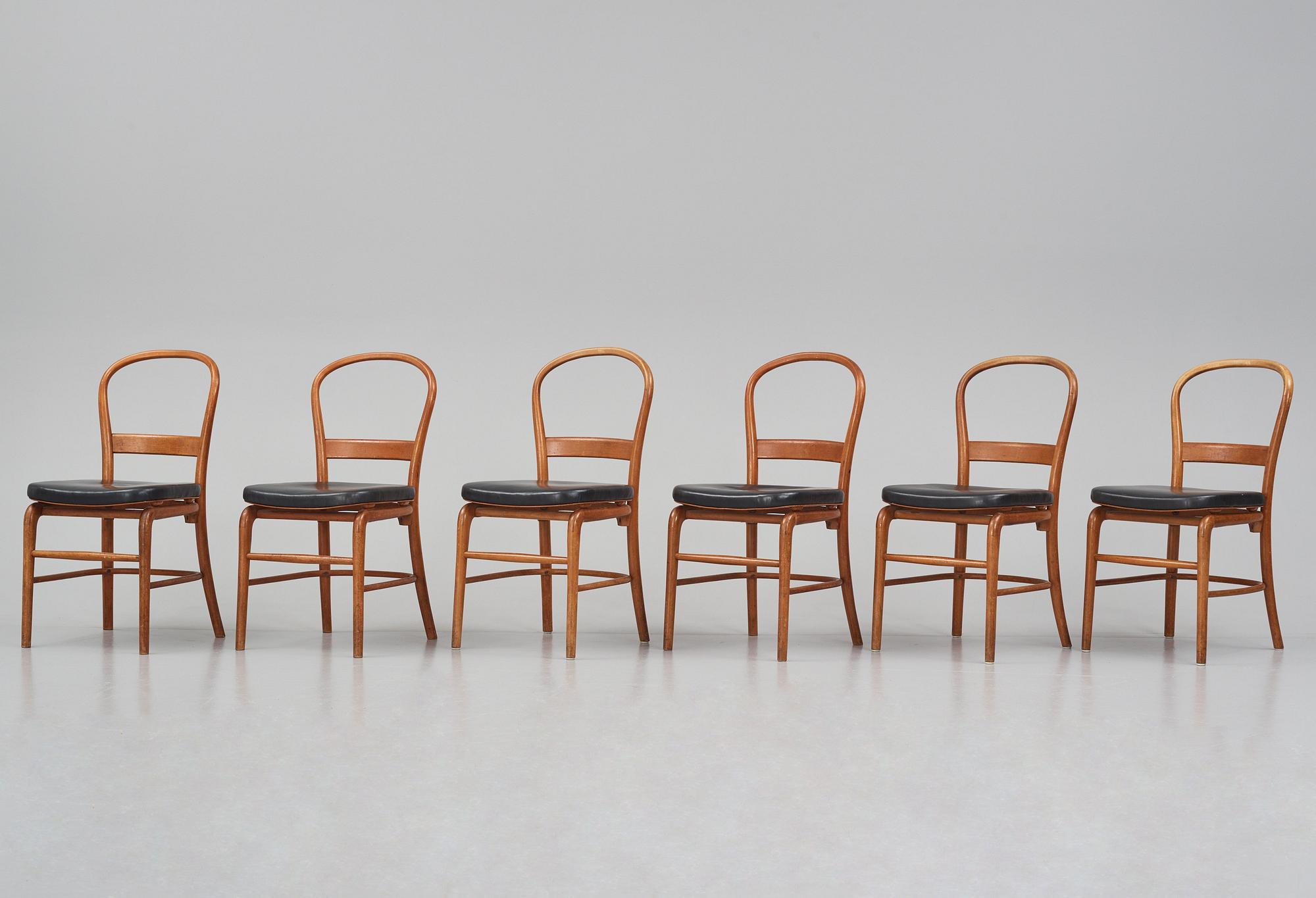 Vilhelm Lauritzen, a set of 6 'Radiohus' chairs, Fritz Hansen,  Denmark, 1940s.