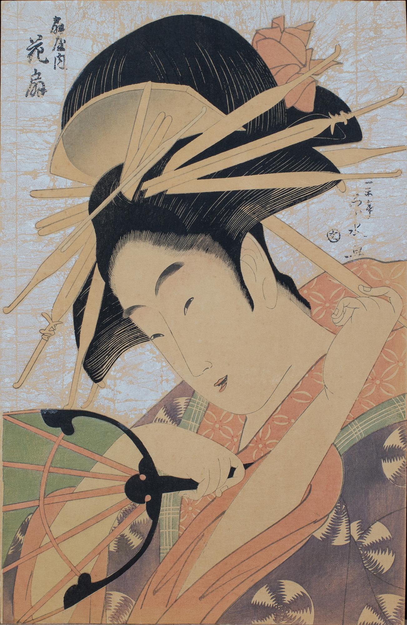 UTAMARO, wood print with mica, 19th century.