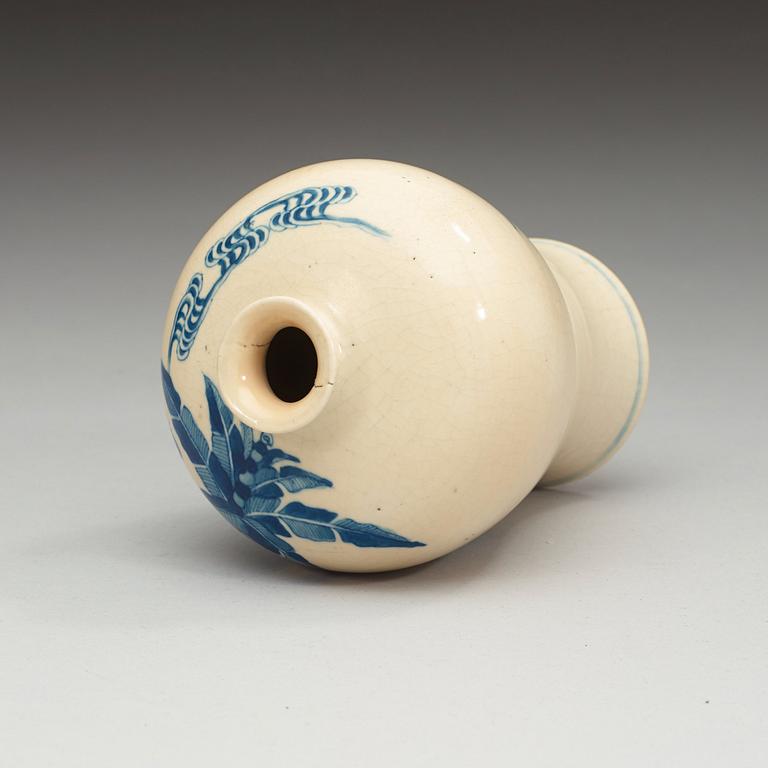 A blue and white soft paste meiping vase, late Qing dynasty (1644-1912), with Kangxi six character mark.