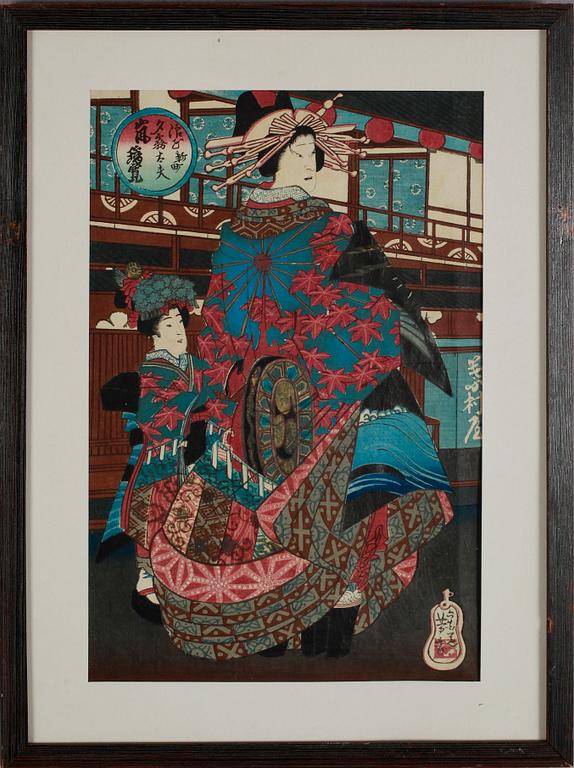 OKÄND KONSTNÄR, 3 st, kolorerade träsnitt, Japan, 1800-/1900-tal.