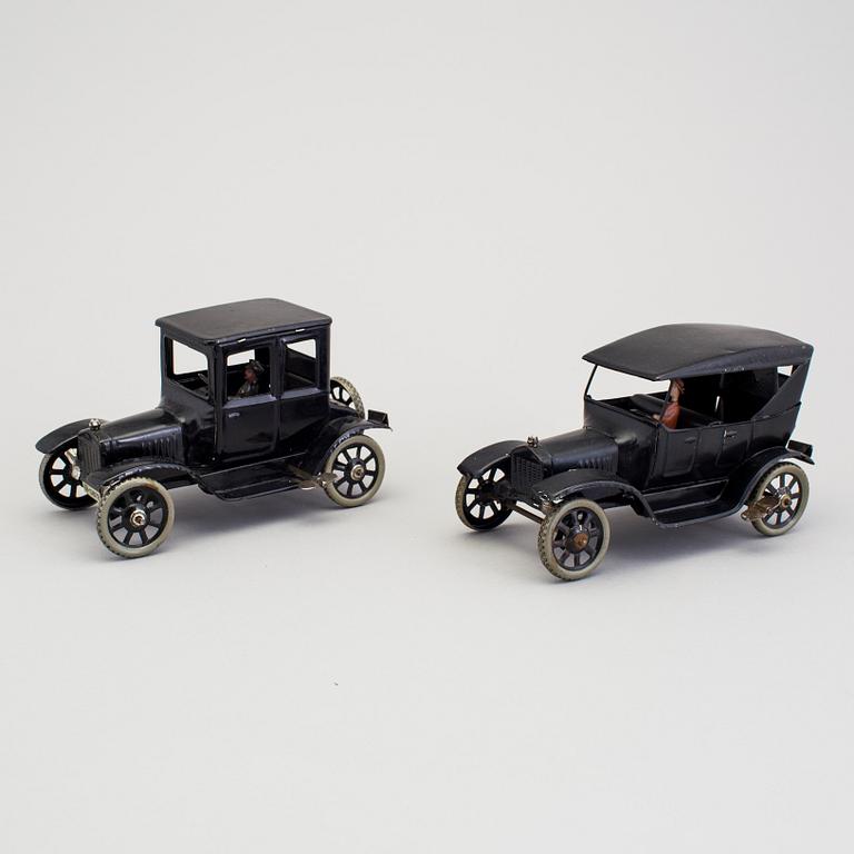 Two tinplate Bing Werke Fords, Germany, 1920s.