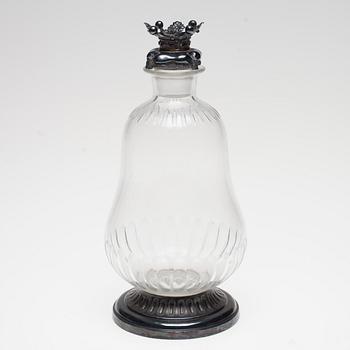 KARAFF, glas och silver, Frankrike, 1800-talets slut.