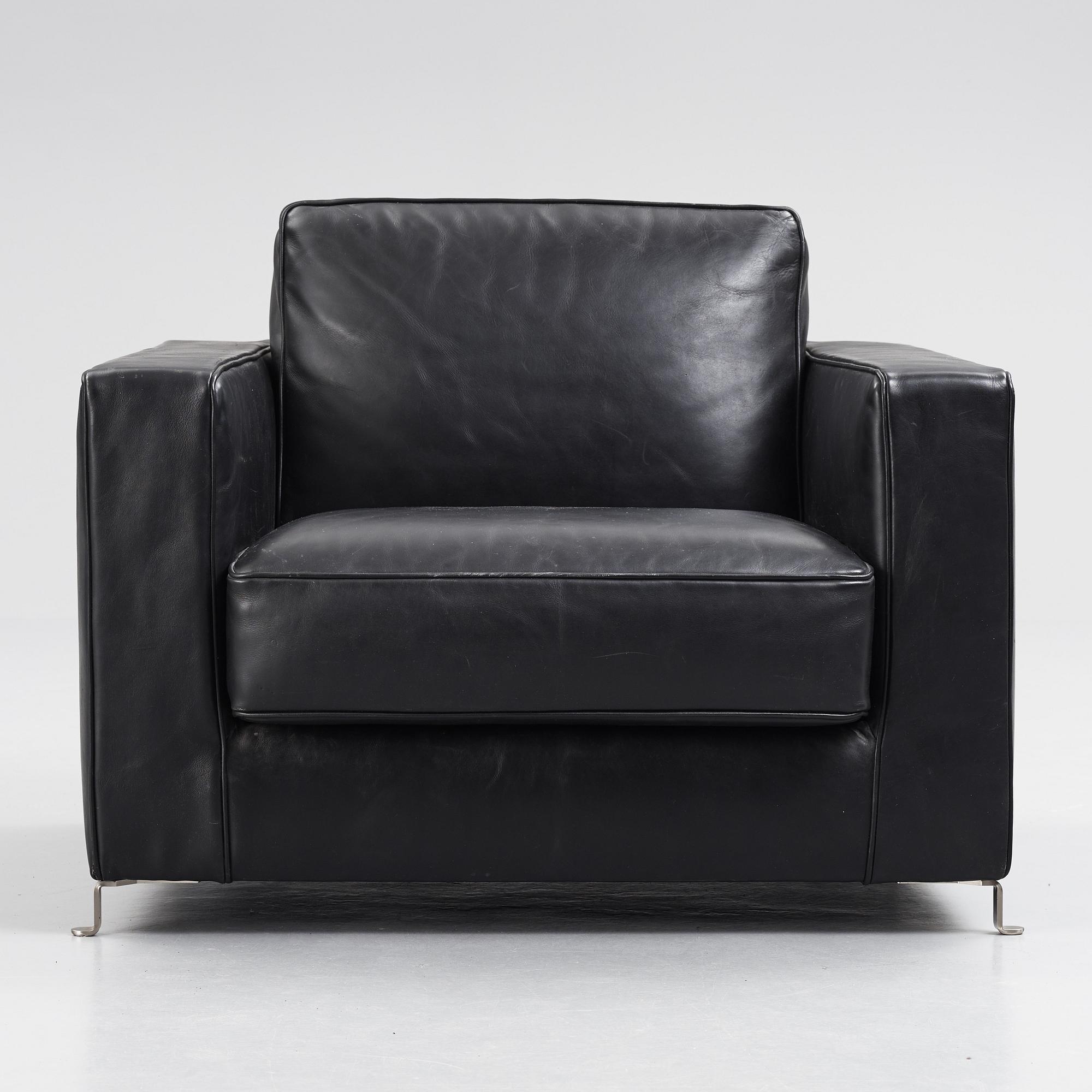Flexform, a black leather and metal 'Bob' easy chair, post 1997.