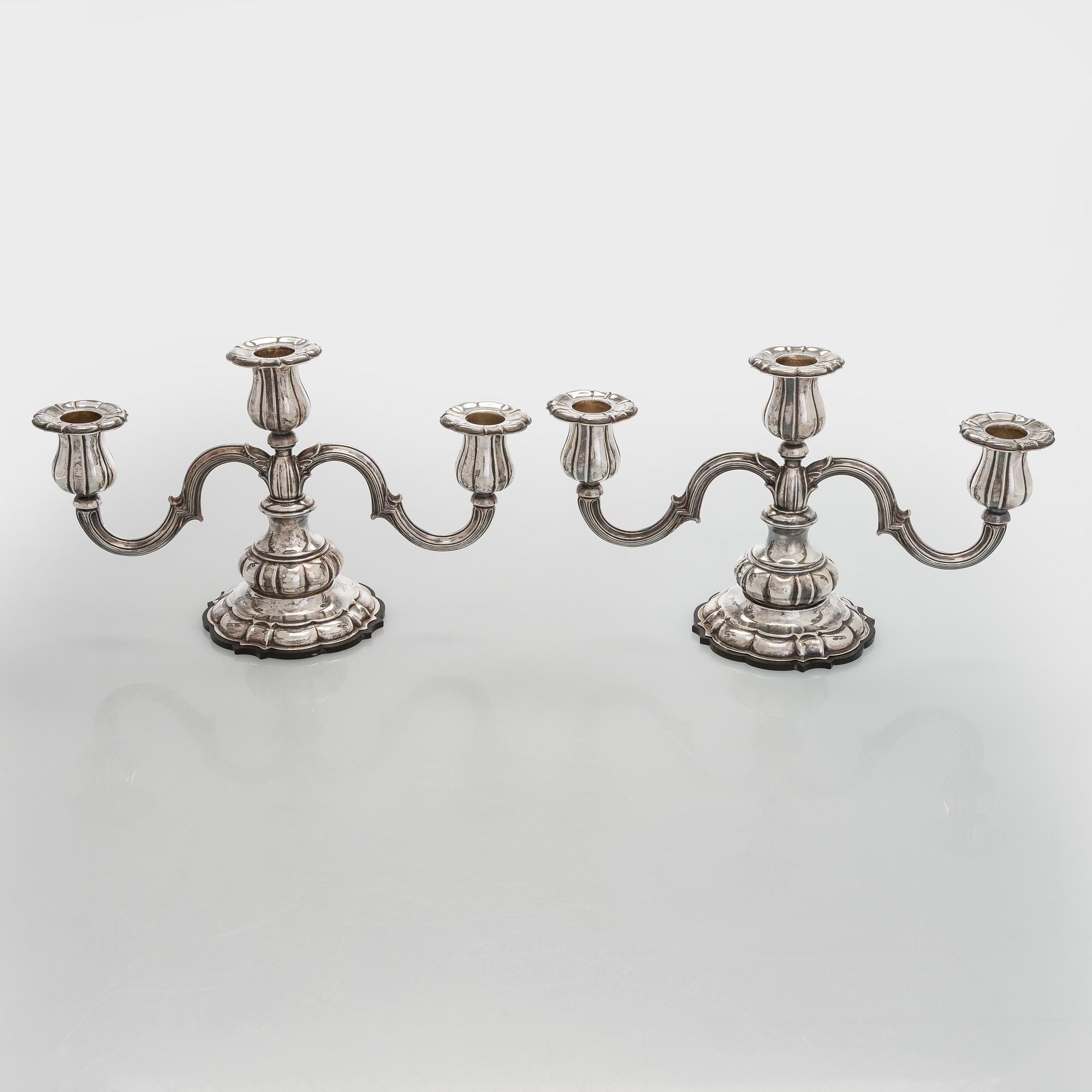 Carl M. Cohr, a pair of silver candelabra, Fredericia, Denmark, 1940.