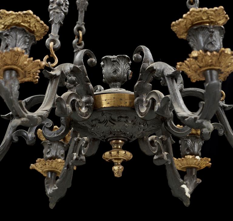 TAKKRONA, metall, senempire/nyrokoko, 1800-talets andra hälft. H 71.