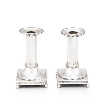 A pair of Swedish 18th century silver candlesticks, mark of Johan Ekholm, Stockholm 1799.