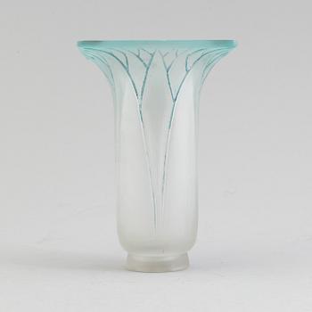 A  Rene Lalique blue tinted "Lotus" glass vase, France, pre 1945.