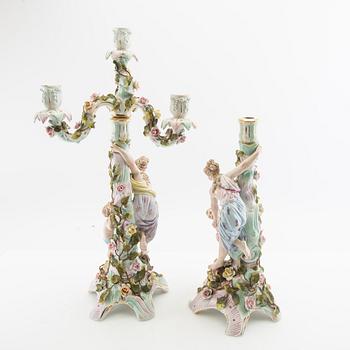 Candelabra feet a pair and candle holder Rococo style Germany mid-20th century porcelain.