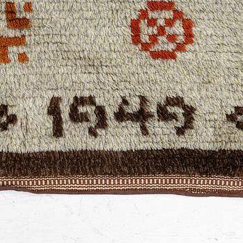 Matta, rya, signerad, 1949, ca 225 x 155 cm.