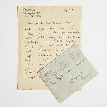 LETTER, from Wassily Kandinsky in Stockholm to GAN (Gösta Adrian-Nilsson) in Lund, dated 29 II (19)16 Envelope enclosed.