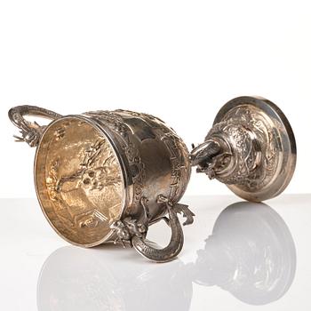 A large silver goblet, Shanghai, circa 1900. Unidentified silver marks.