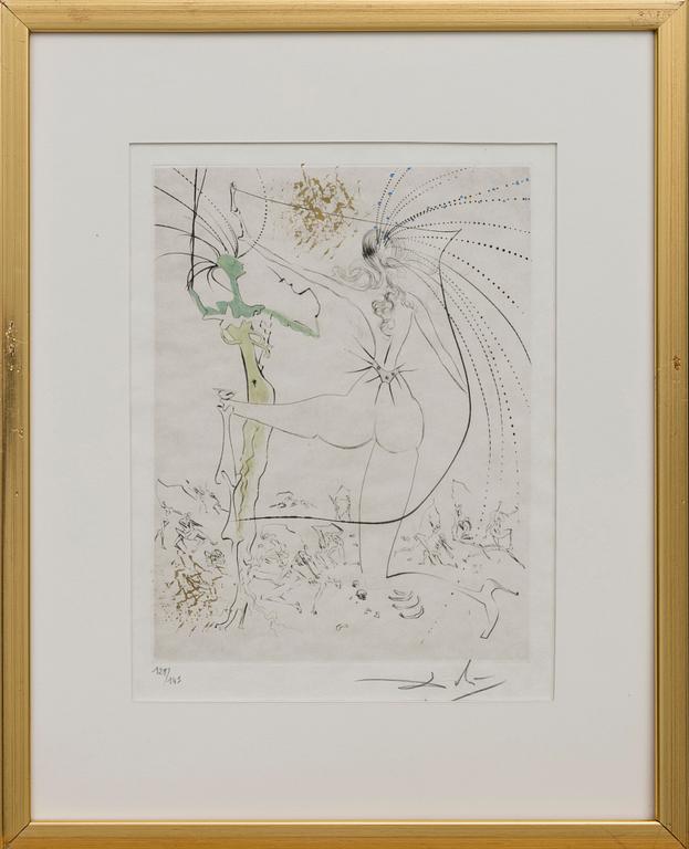 SALVADOR DALÍ, watercoloured drypoint etching roulette, signed and numbered 128/145.