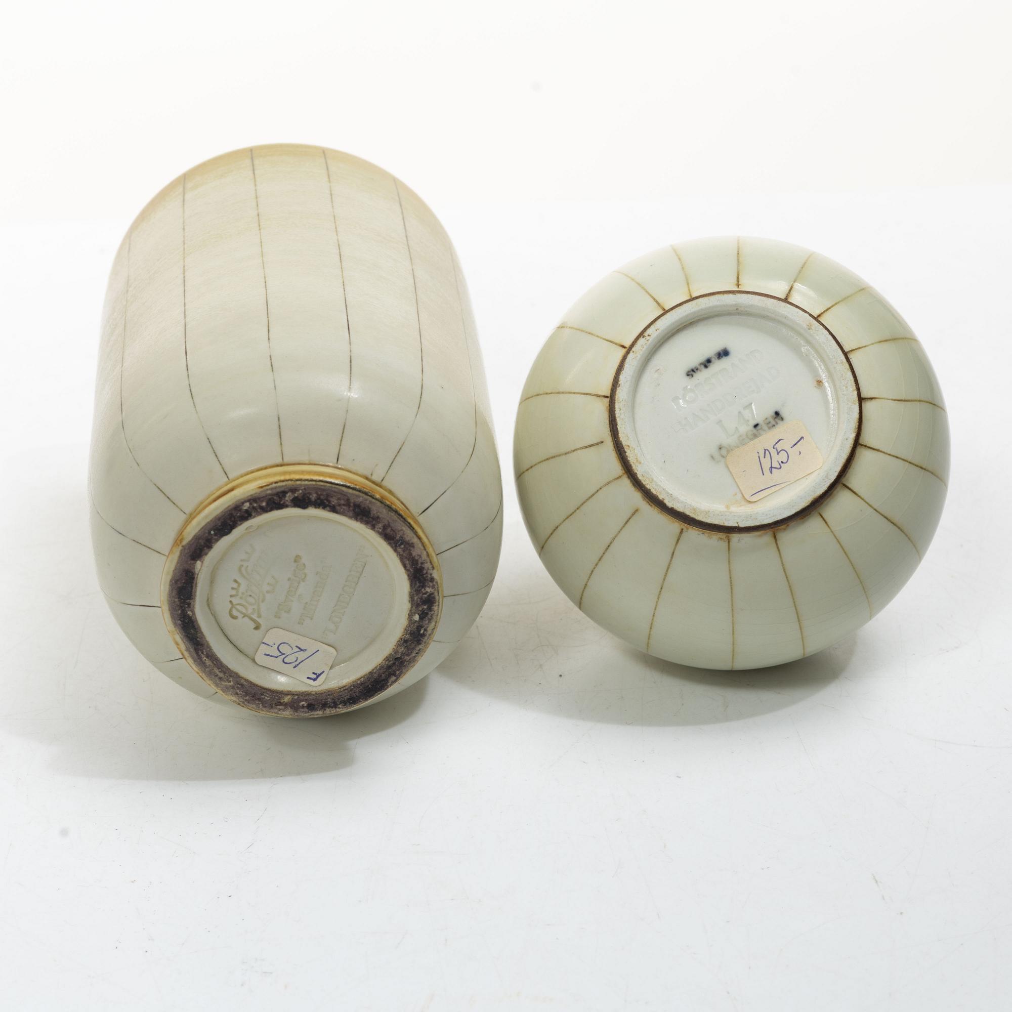 Gertrud Lönegren, Two 'Miranda' stoneware vases, Rörstrand, 1936-1941.