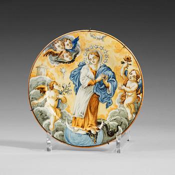 An Italian maiolica Castelli dish, 18th Century. Presumably by the Grue workshop.