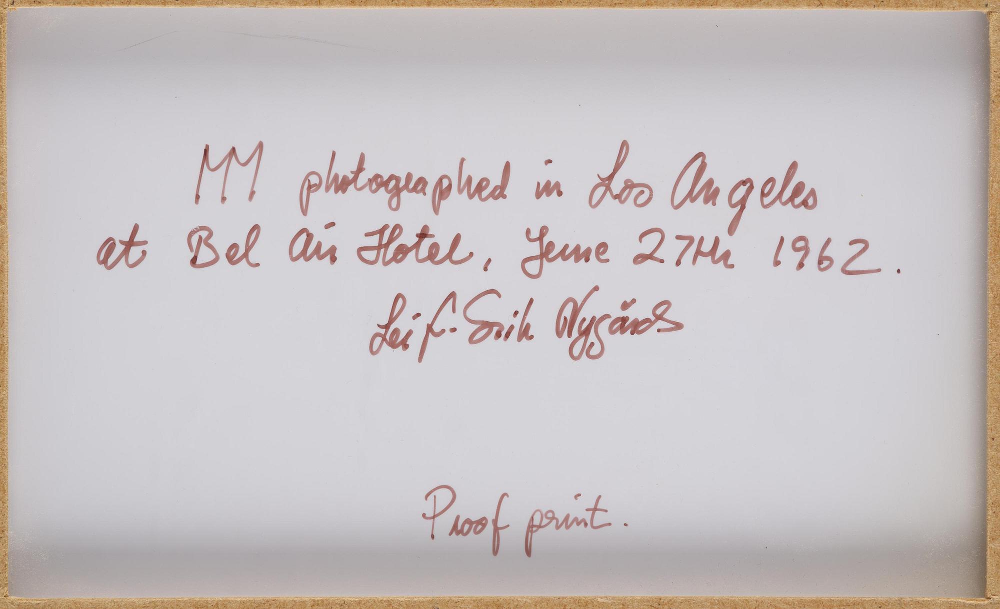 Leif-Erik Nygårds, "Marilyn Monroe photographed in Los Angeles at Bel Air Hotel, June 27th 1962".