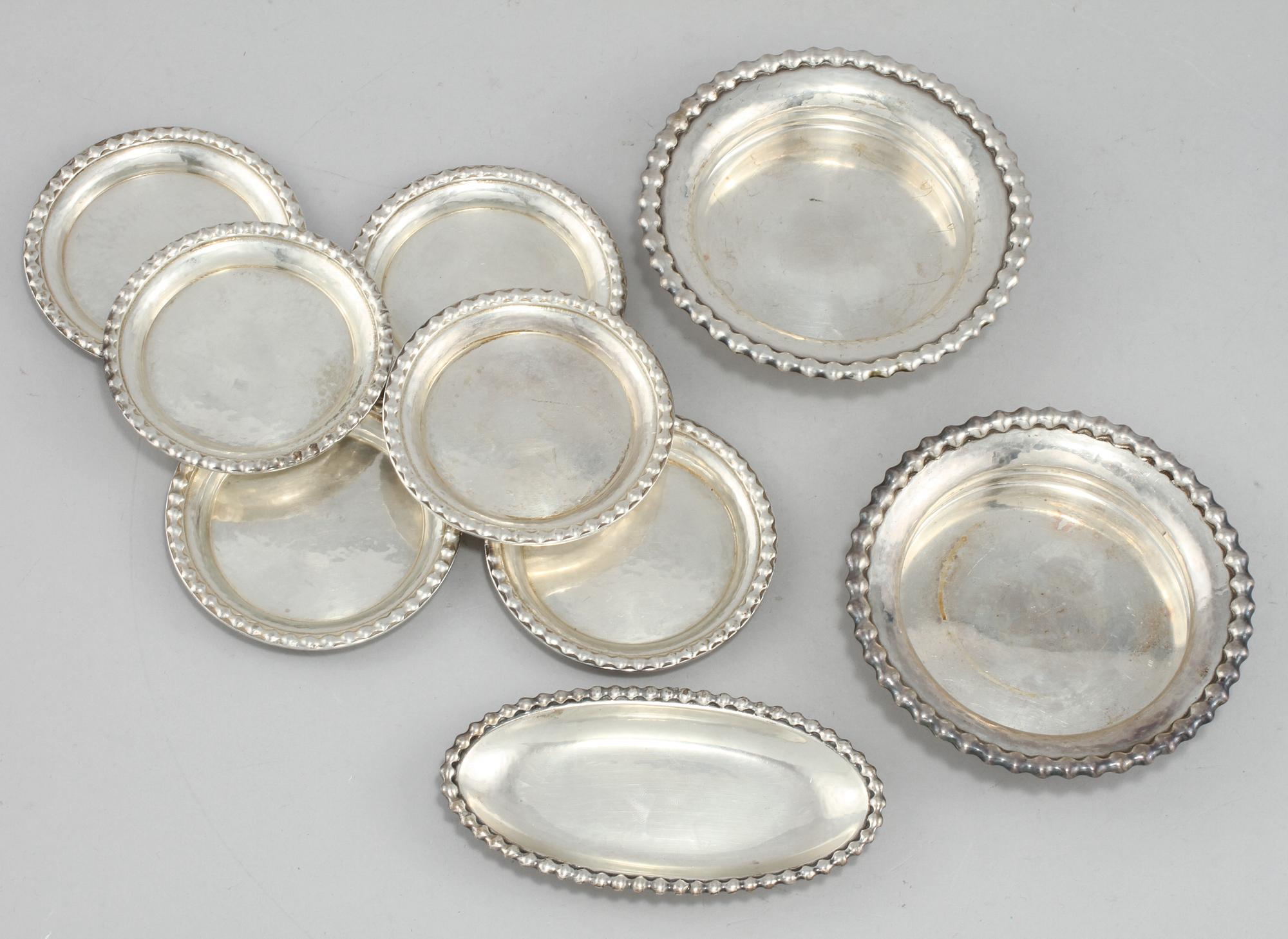 PARTI SILVER, 9 delar, K. Andersson, Stockholm, 1900-talets första hälft, vikt 650 g.