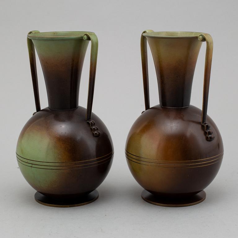 A PAIR OF BRONZE VASES, Ystad Brons, mid 20th century.