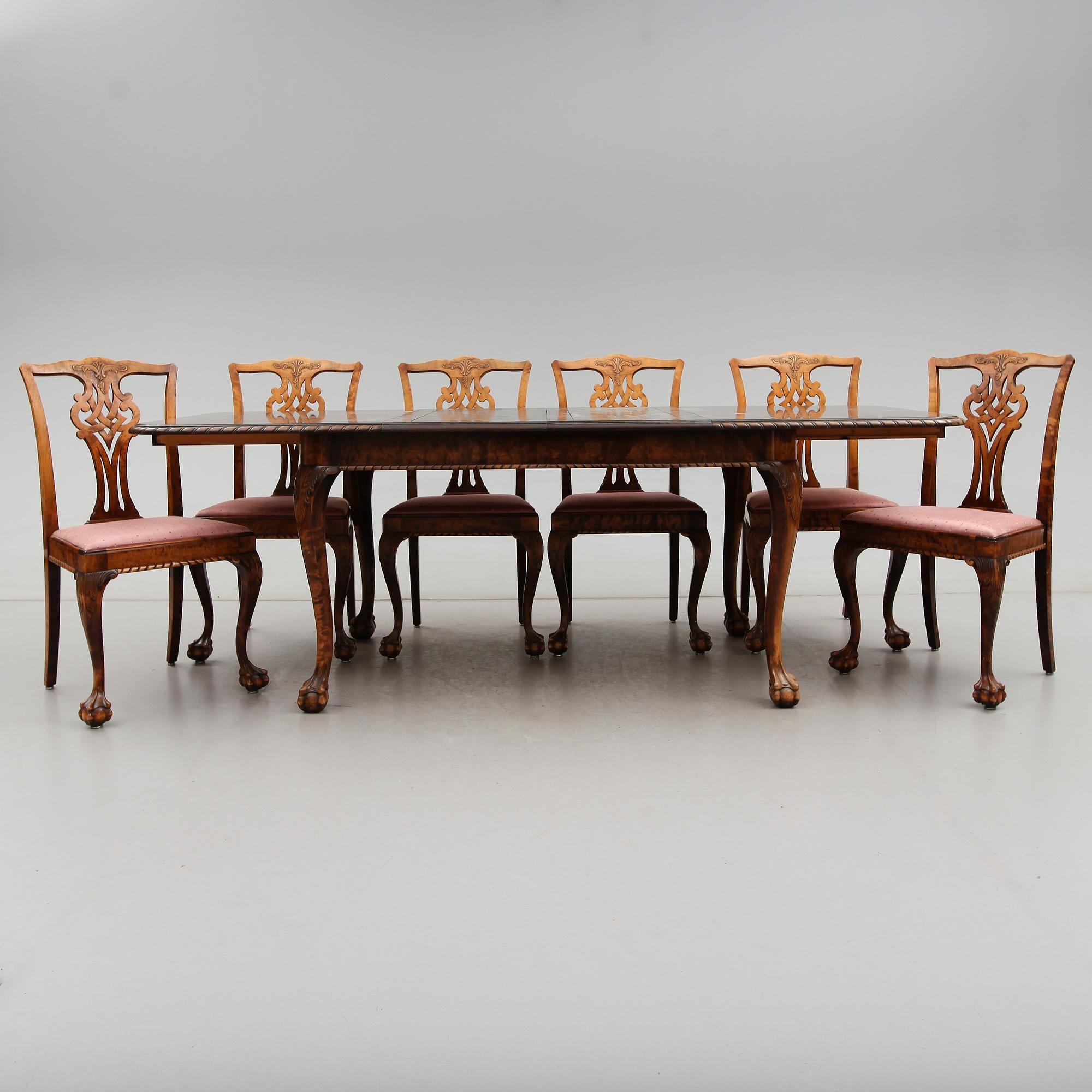 MATGRUPP, 7 delar, Chippendalestil, 1900-talets första hälft.