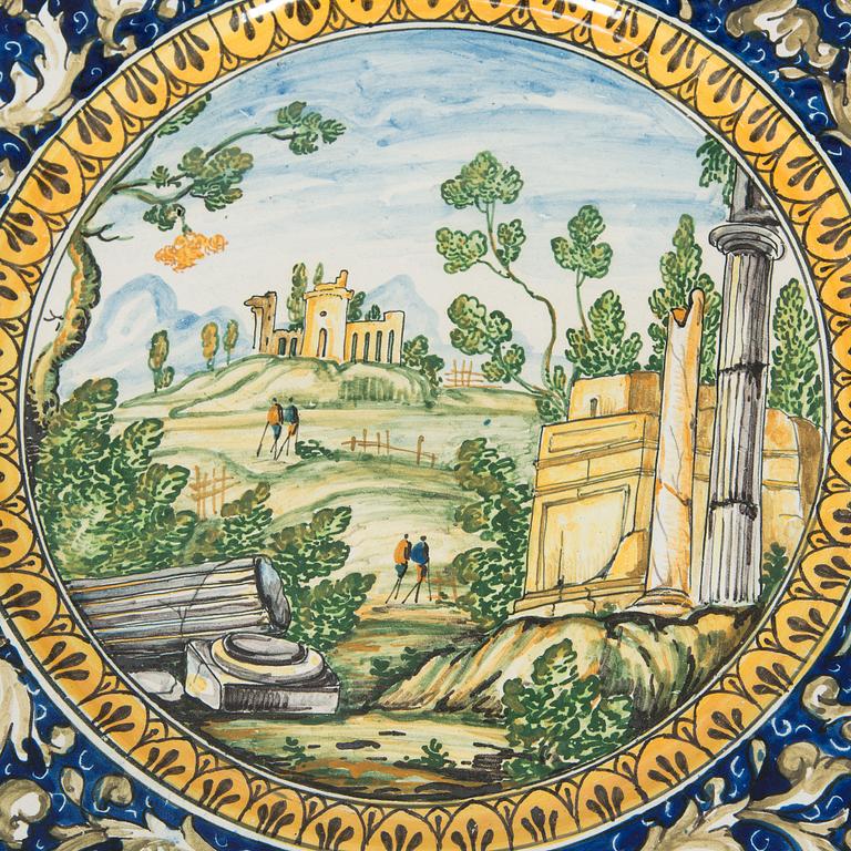 Two faience chargers in historic style, Italy, late 19th century.