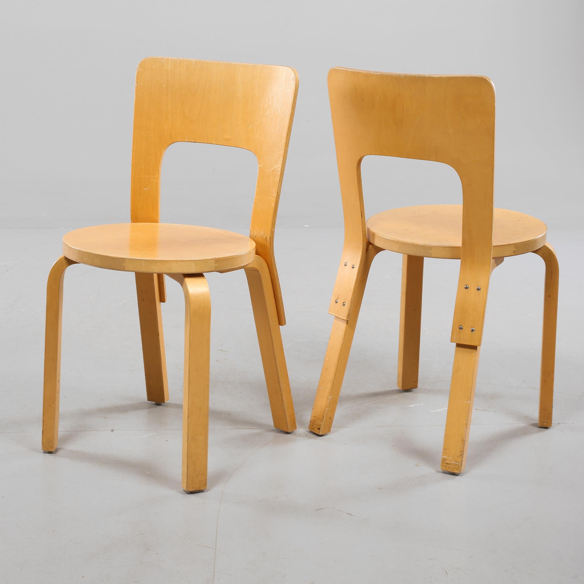STOLAR, 4 st, modell 66, Alvar Aalto, Artek, 1900-talets andra hälft.