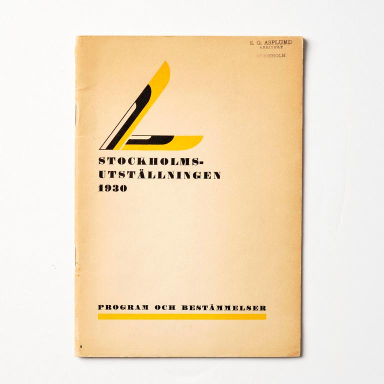 Stockholm Exhibition 1930, catalogue and brochures, three pieces, provenance Gunnar Asplund.