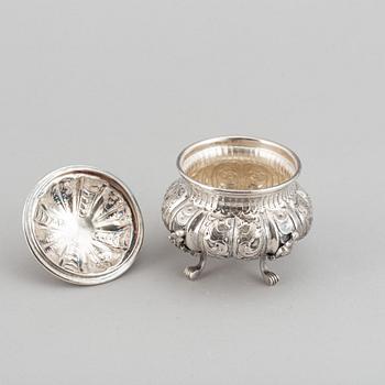 A silver teapot, creamer and sugar bowl, swedish import mark.