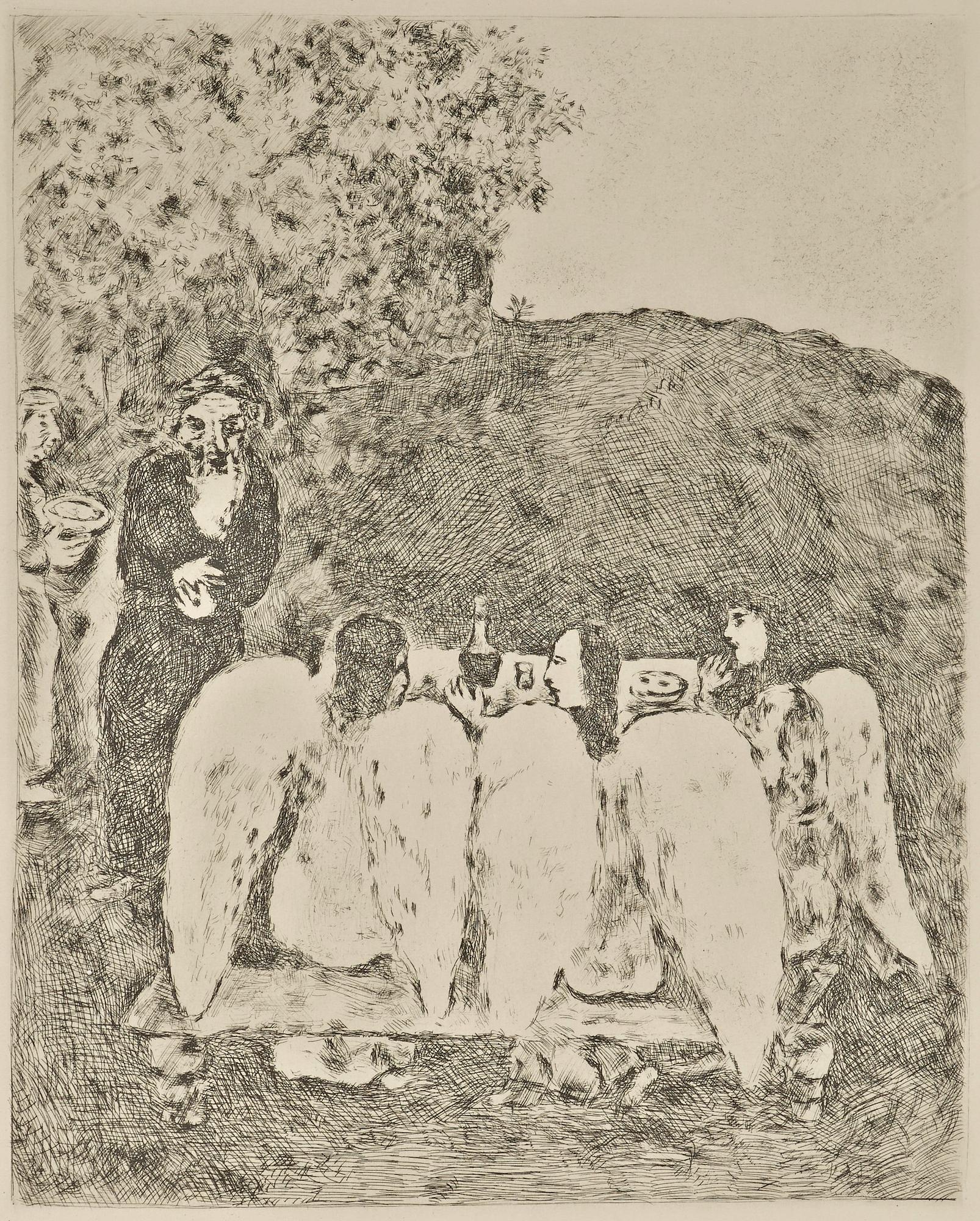 Marc Chagall, "Abraham et les trois Anges"; "Jacob béni par Isaac"; "L'echelle de Jacob"; "La lutte avec l'ange", ur: "La Bible".