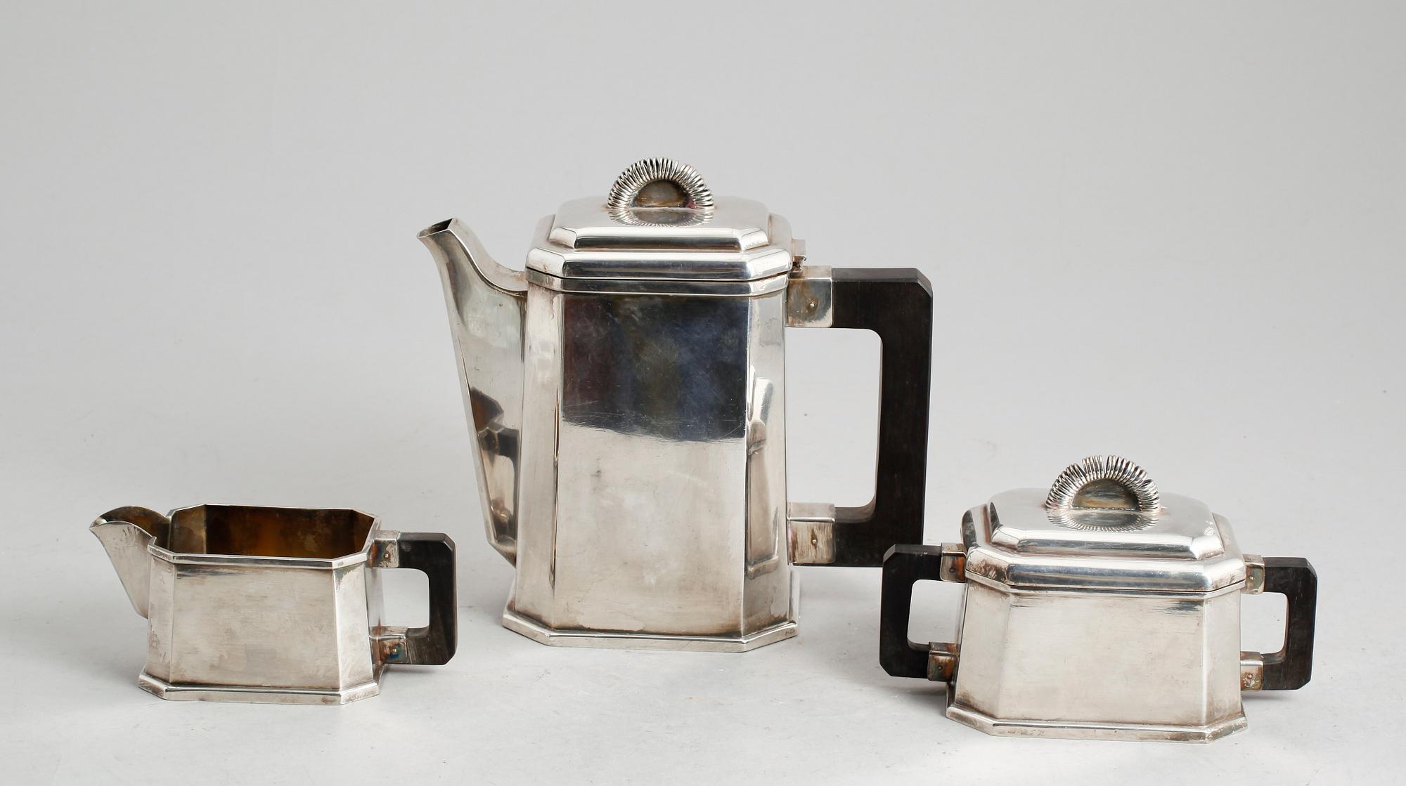 KAFFESERVIS, 3 delar, nysilver, art déco, 1930-/40-tal.