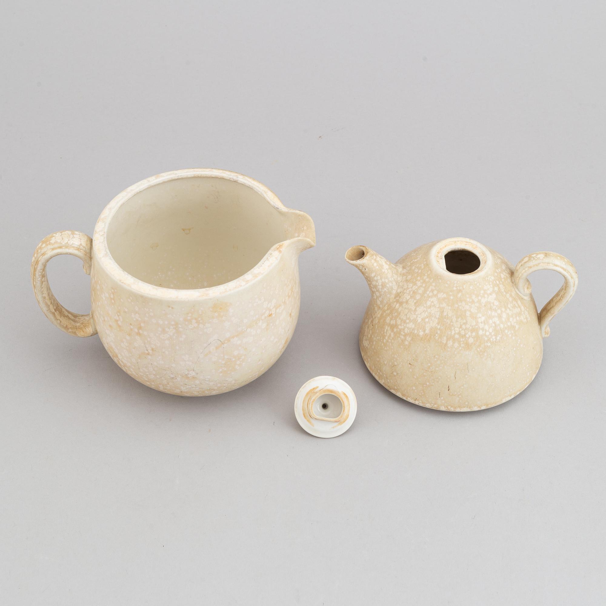 Gunnar Nylund, a set of 2 double" stoneware pots, model UB and a bowl, Rörstrand, Sweden 1940's.