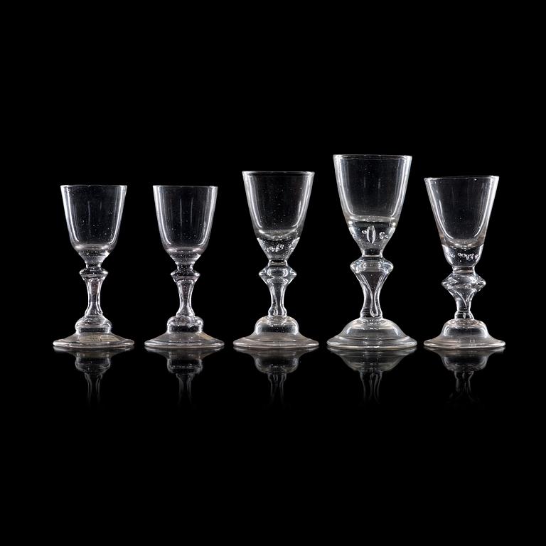 Five German glass goblets, 18th Century.