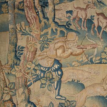 A TAPESTRY, tapestry weave, ca 191,5 x 220,5 cm, Flanders 16th century.