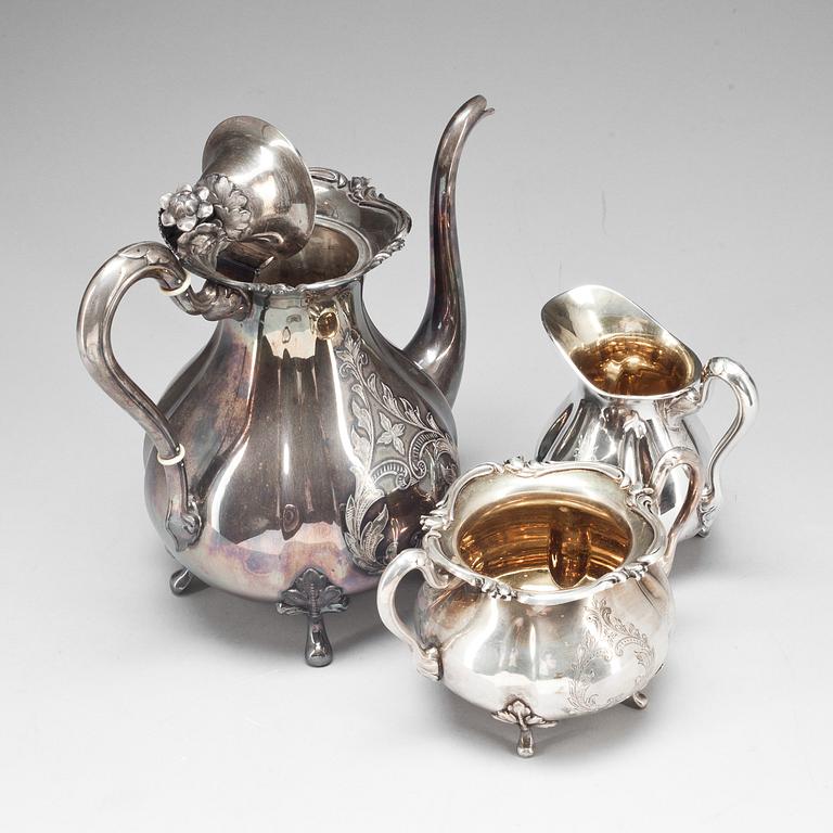 KAFFESERVIS, silver, 3 delar. GAB, Stockholm, 1953. Vikt ca 1292 g.