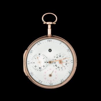 1214. Pocket Watch. Philipp Matthäus Hahn (1739-1790), Echterdingen, Germany. Gold. Total weight 134g. 57mm.