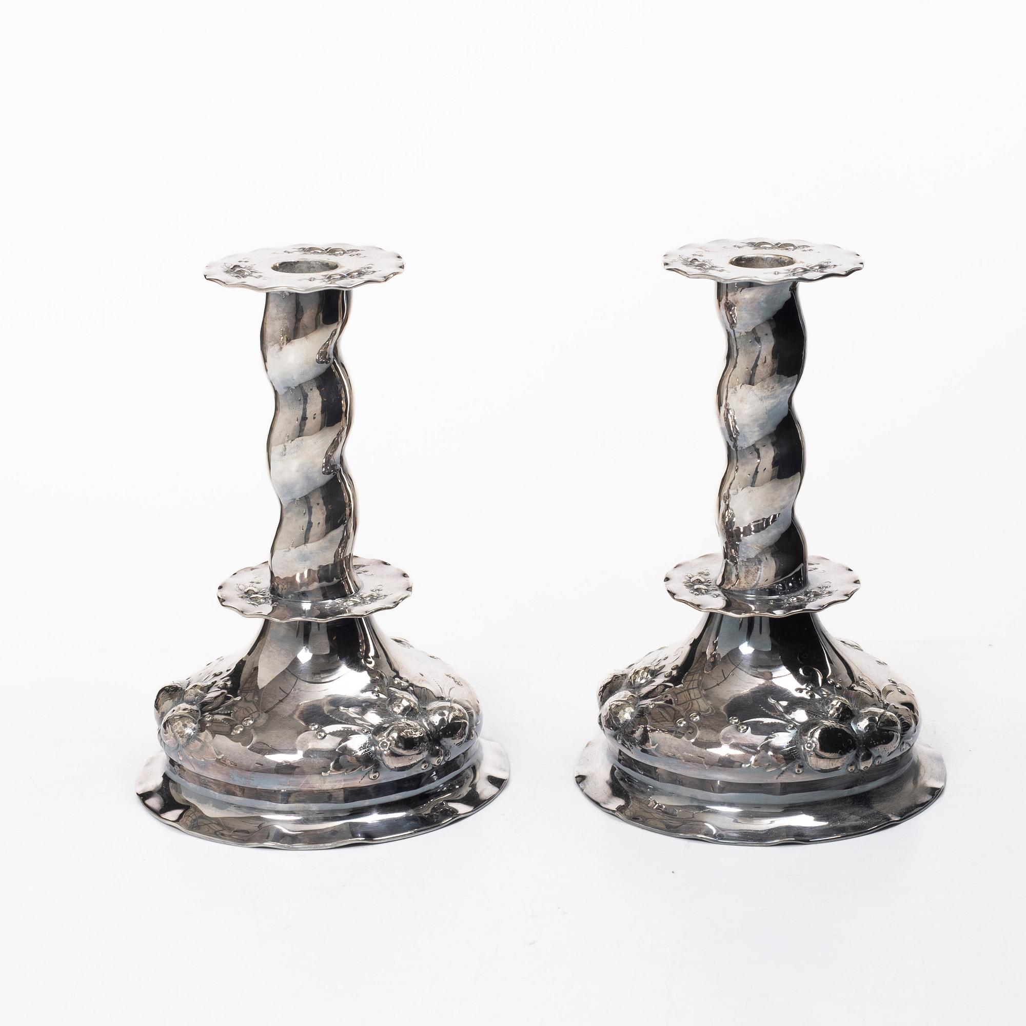 Tage Göthlin, candlesticks, a pair, silver, Baroque style, Tenn & Silver Ab, Gothenburg, 1965.