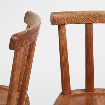 Axel Einar Hjorth, a set of six "Utö" stained pine chairs, Nordiska Kompaniet 1930s.