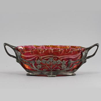 JARDINIERE, tenn med glasinsats, jugend, 1900-talets början.